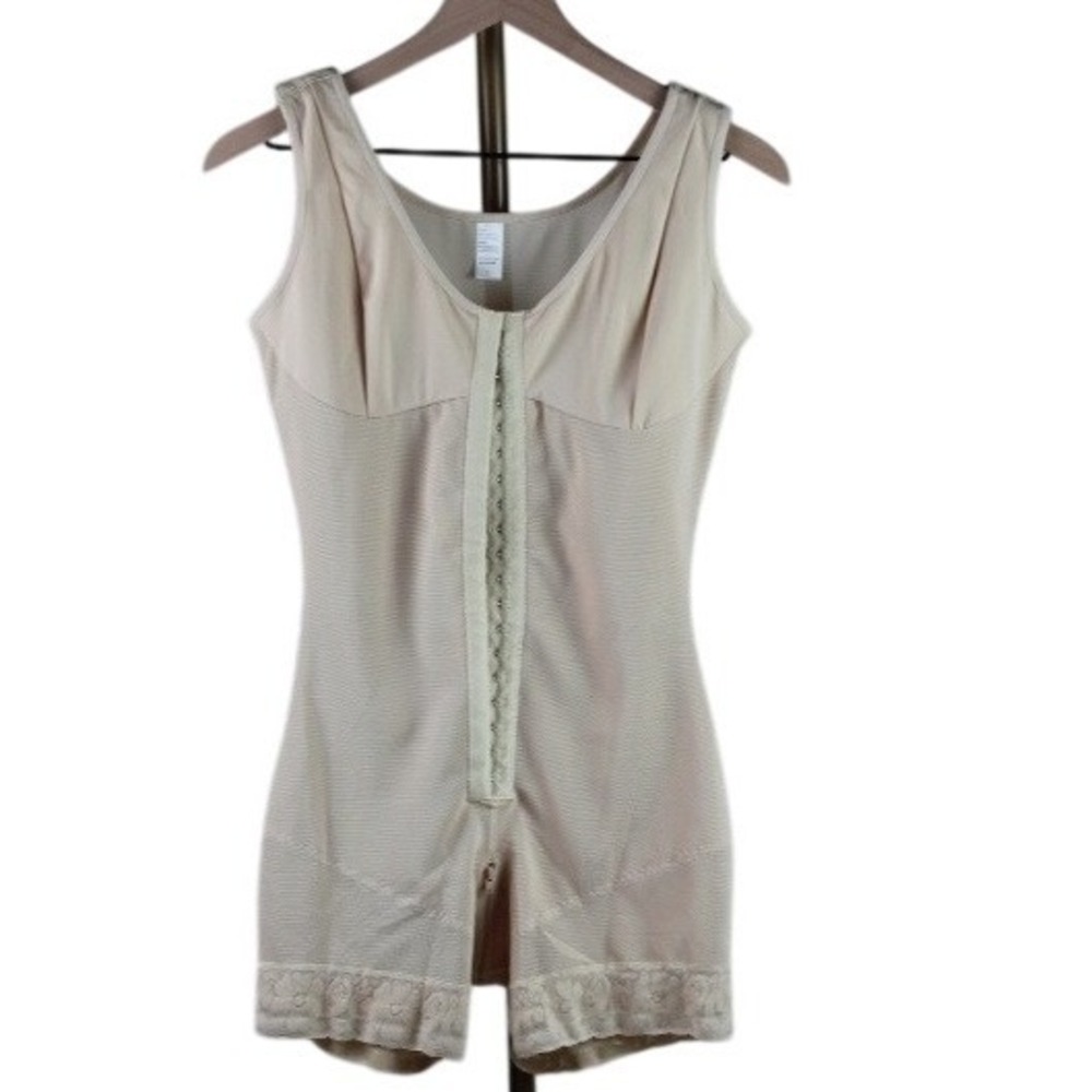 Beige Full Body Shapewear Faja Bodysuit Hook-and-Eye Front Compression Large